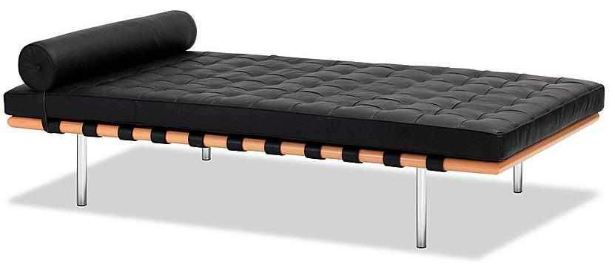 Barcelona-chair inspired daybed in premium black leather